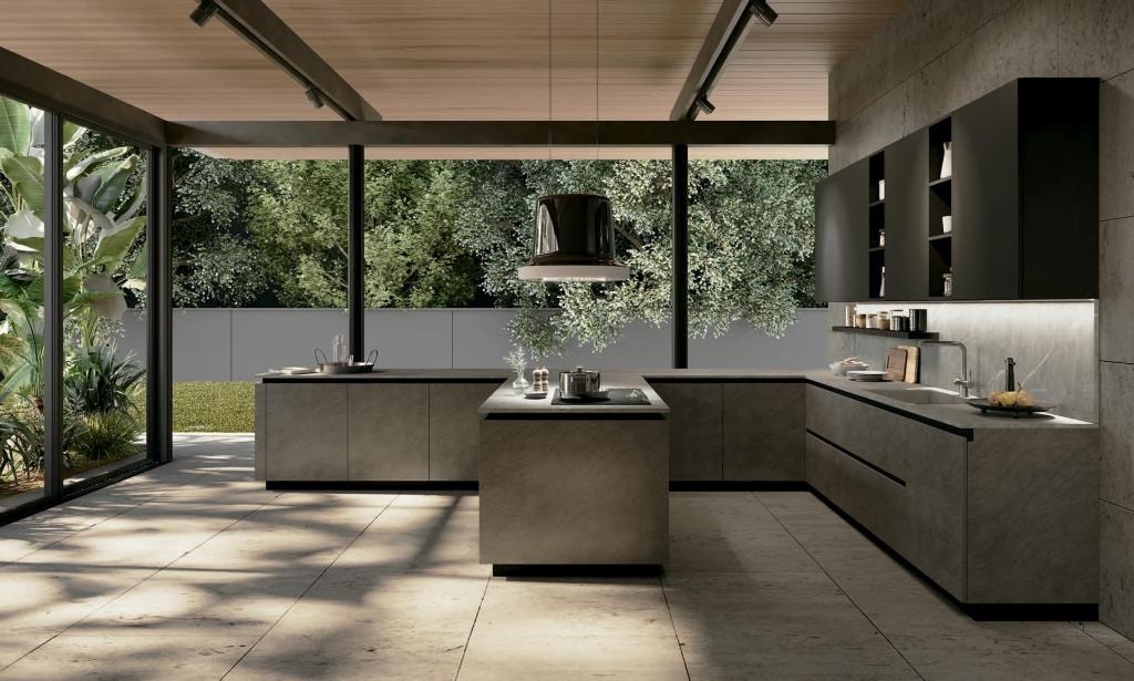 Cocina contemporánea con isla central
